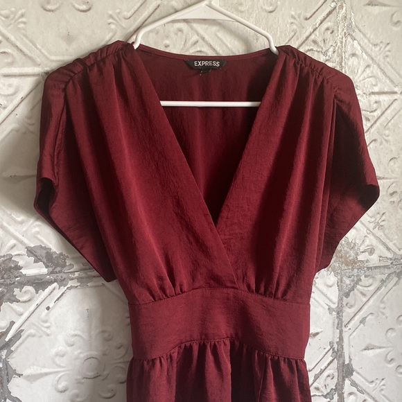 Express Tops - ADD TO ANY BUNDLE FOR FREE 💕 Gorgeous satin  burgundy faux wrap blouse